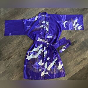 Marnkyo Vintage  purple and white bird print open kimono style robe one‎ size